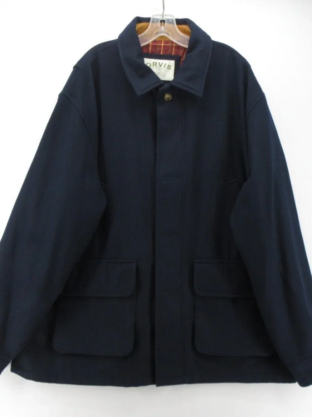 Orvis Jacket XXL Navy Wool Barn Chore Coat Field Hunting Plaid Lined